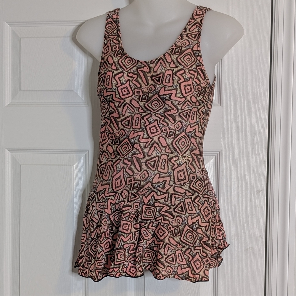 Libra Pink Black Abstract Vintage One Piece Skirted Swimsuit‎ Size Medium